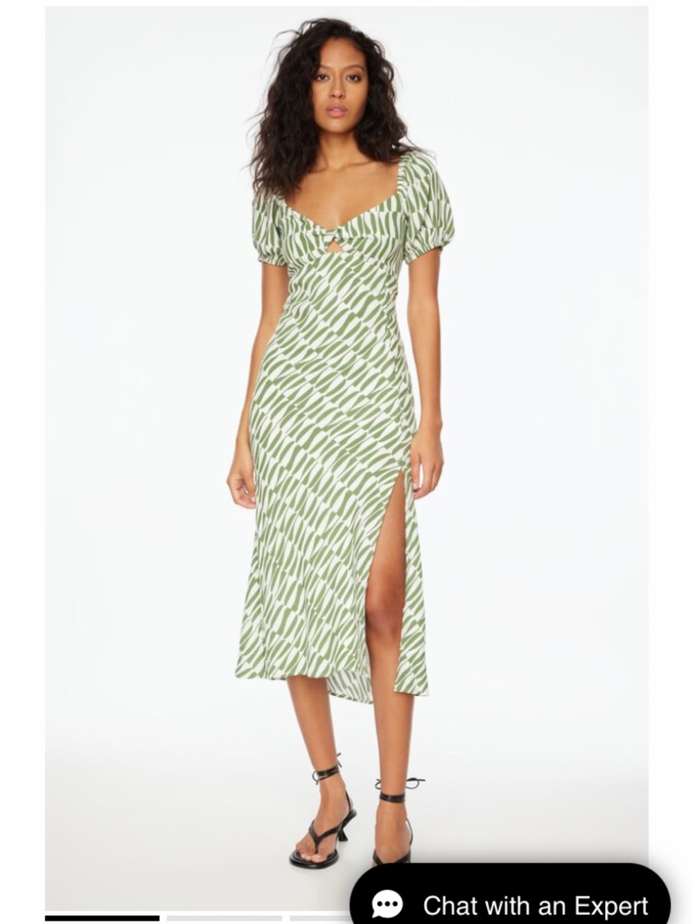 Dynamite Printed Midi Dress with Puff Sleeves